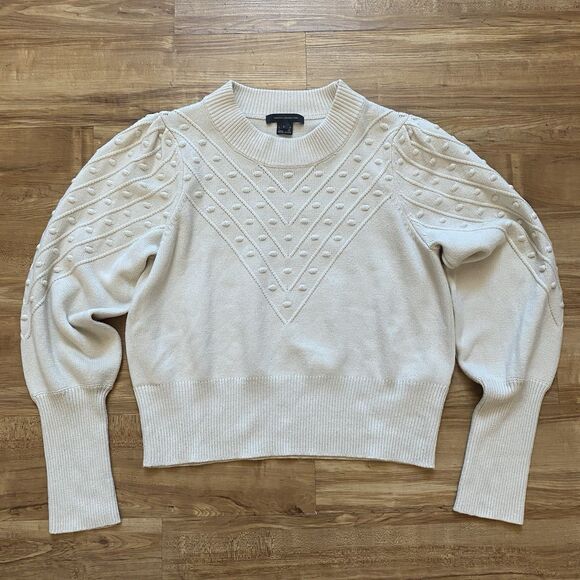 French Connection L Cropped Bobble-Stitch Knit Sweater Cream Cottage Preppy Chic - Picture 10 of 16